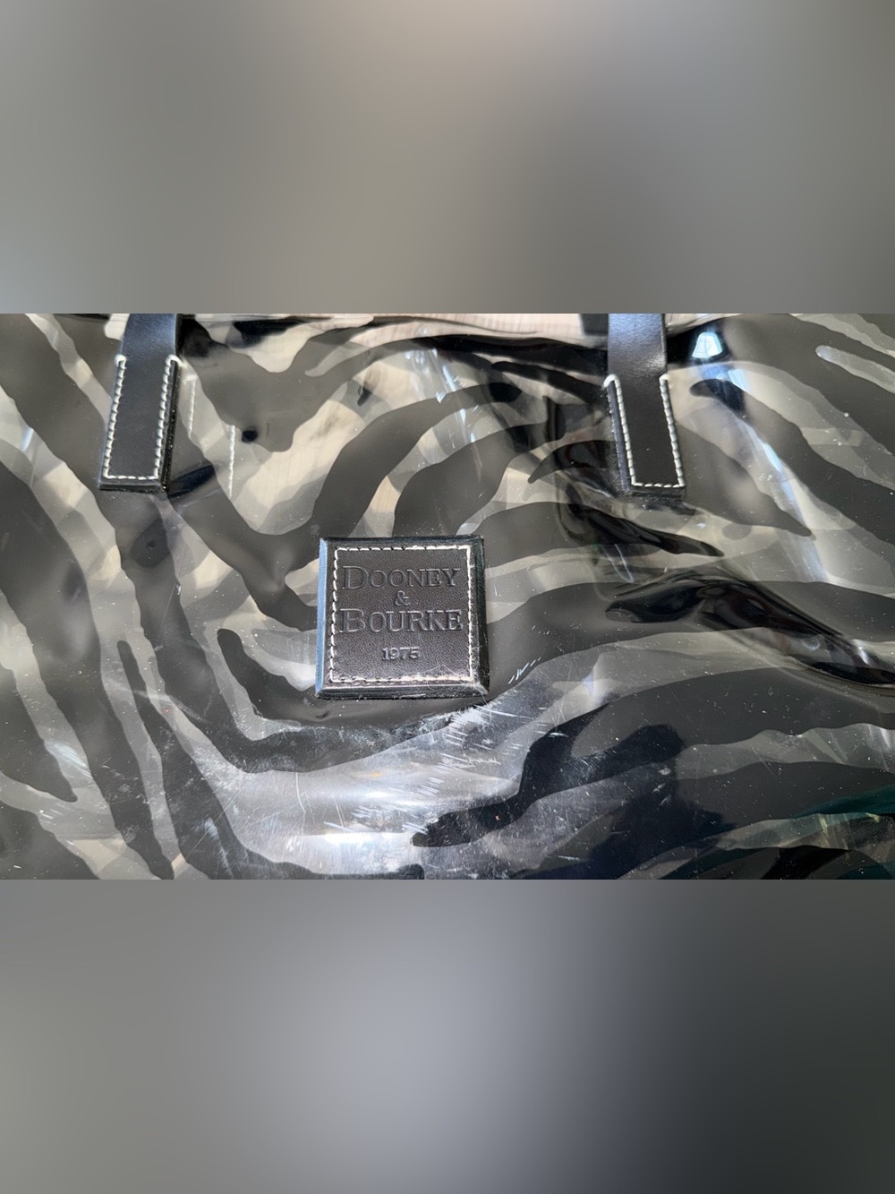 Dooney & Bourke Transparent Tote Bag Zebra Print Clear Black Leather Straps - Picture 13 of 13